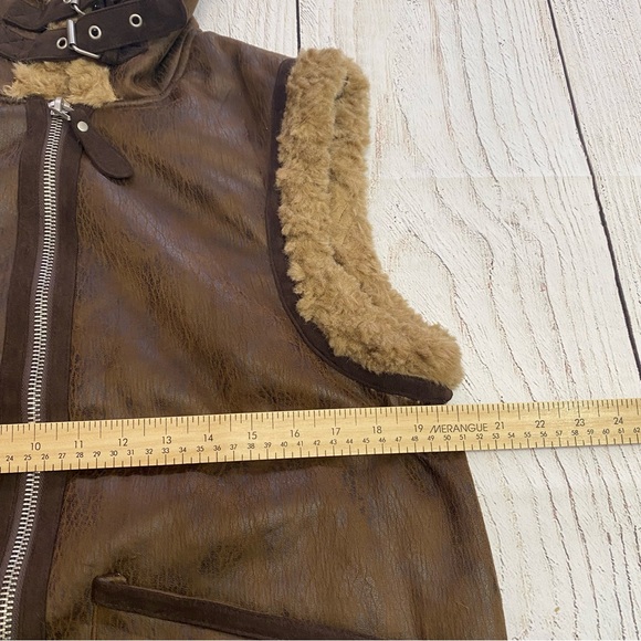 7 For All Mankind Brown Faux Leather Vest with Shearling Trim XS - Picture 12 of 14
